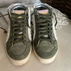 P448 Moss Green Suede and Faux Fleece High Top Sneakers